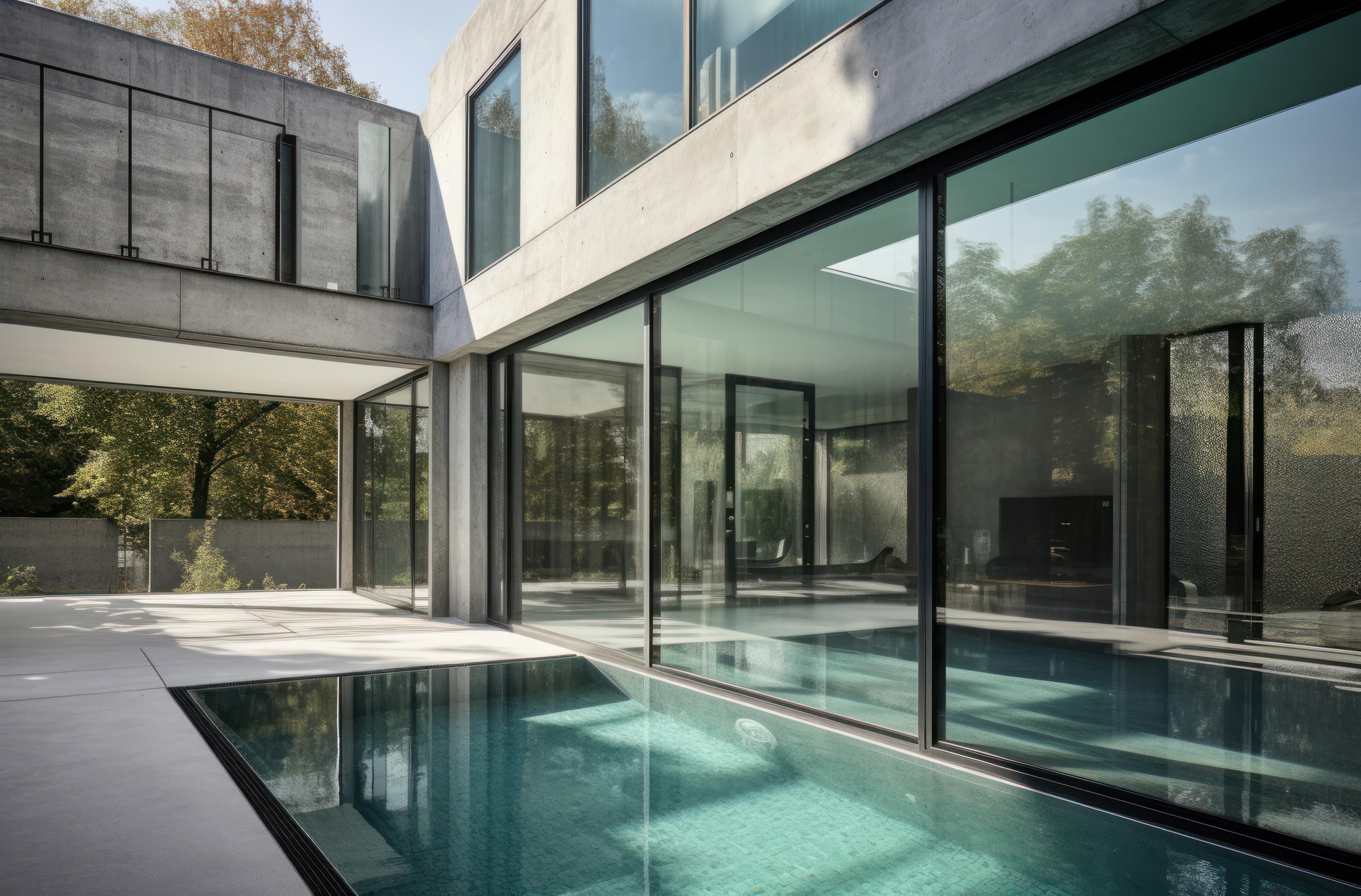 Modern window with pool view